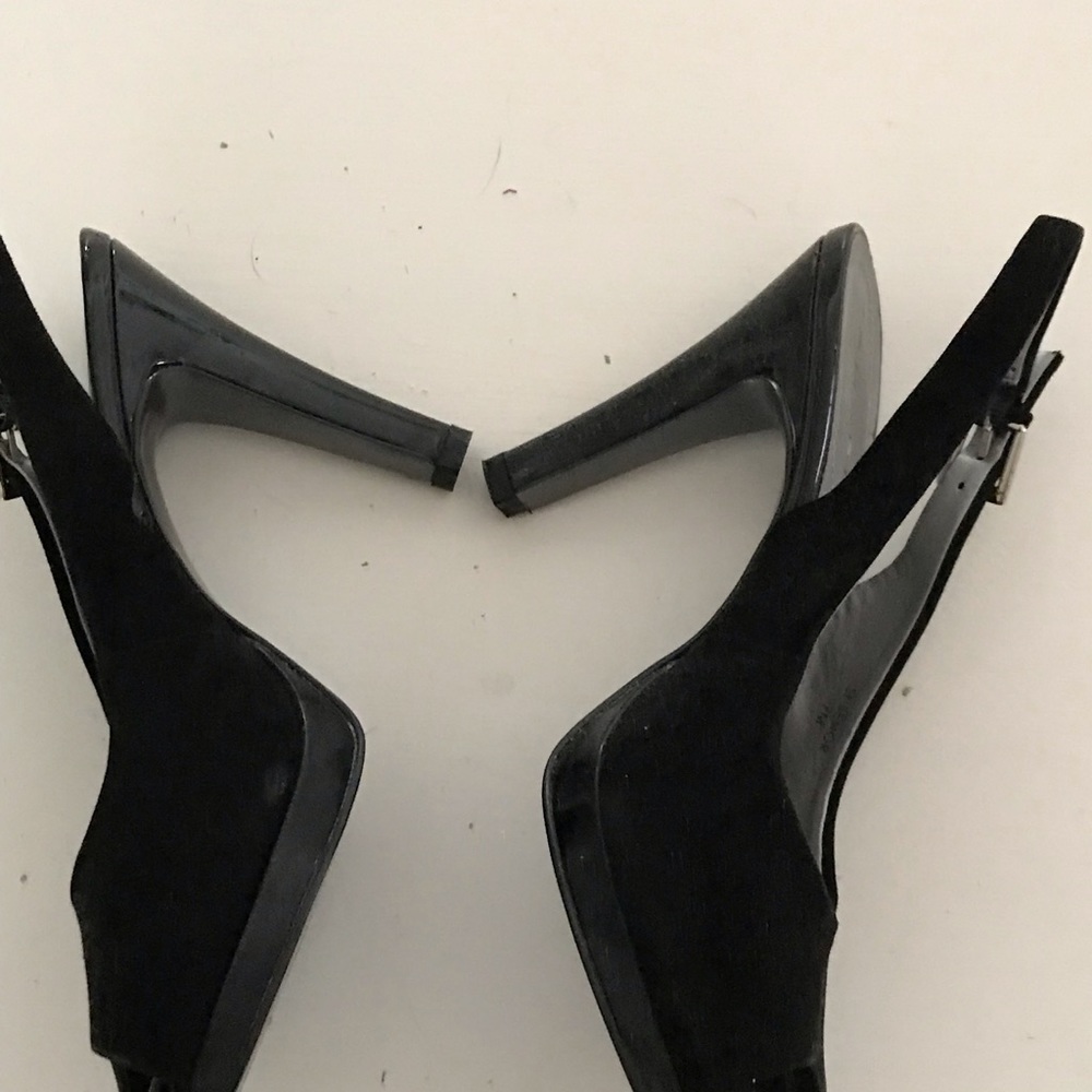 Tahari black suede sling backs